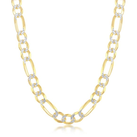 14Kt Gold Plated Silver Pave 7mm Figaro Chain